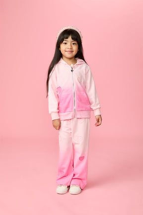 BRYNN HEART PATCH DIP DYE ZIP UP HOODIE AND WIDE LEG SWEATPANTS SET - MINI DREAMERS