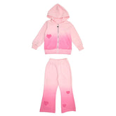 BRYNN HEART PATCH DIP DYE ZIP UP HOODIE AND WIDE LEG SWEATPANTS SET - MINI DREAMERS