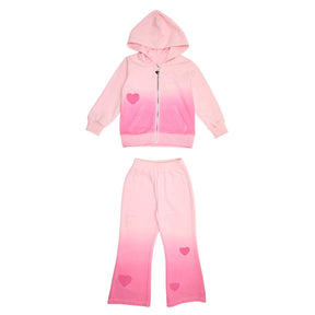 BRYNN HEART PATCH DIP DYE ZIP UP HOODIE AND WIDE LEG SWEATPANTS SET - MINI DREAMERS