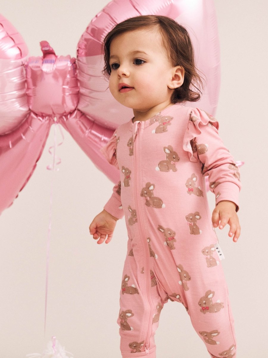 BUNNY ZIP UP FRILL ROMPER (UNISEX) - HUXBABY