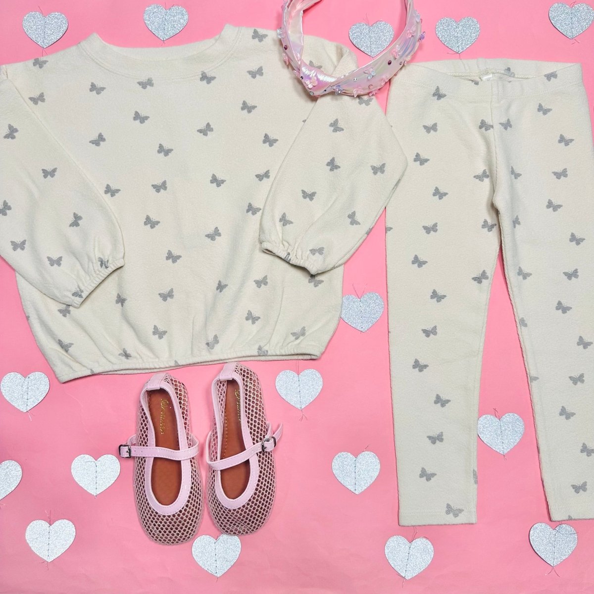 BUTTERFLY DITSY SPONGEY KNIT SWEATER AND LEGGINGS SET - RYLEE + CRU - SET