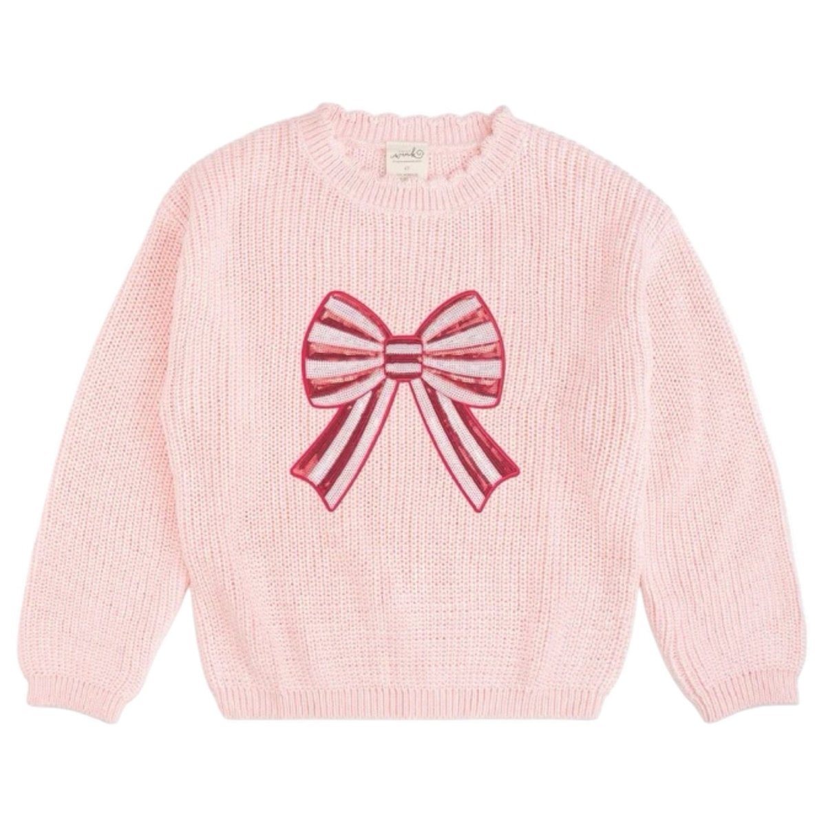CANDY CANE SEQUIN BOW PATCH SWEATSHIRT (PREORDER) - SWEET WINK