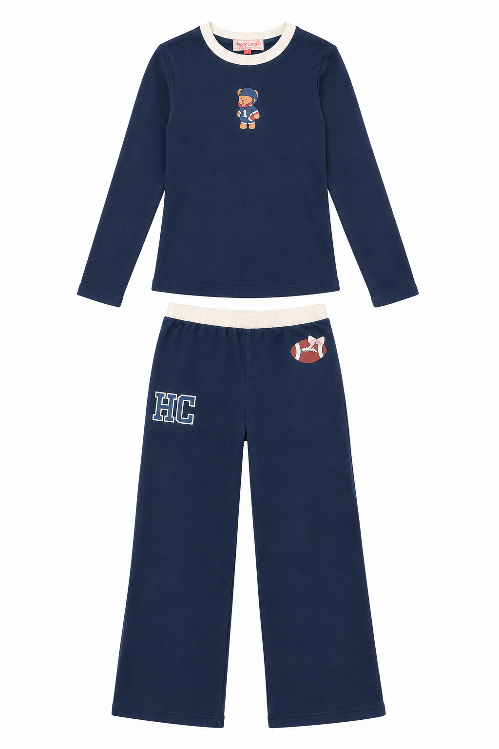 VARSITY TEAM BEAR LONG SLEEVE TOP AND STRAIGHT LEG LOUNGE SET