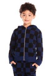 CHECKERED FUZZY FLEECE LOUNGE ZIP UP HOODIE (PREORDER) - CHASER KIDS