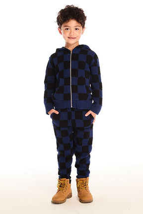 CHECKERED FUZZY FLEECE LOUNGE ZIP UP HOODIE (PREORDER) - CHASER KIDS