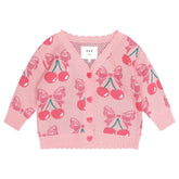 CHERRY BOW CARDIGAN (PREORDER) - HUXBABY - CARDIGANS