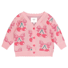 CHERRY BOW CARDIGAN (PREORDER) - HUXBABY - CARDIGANS