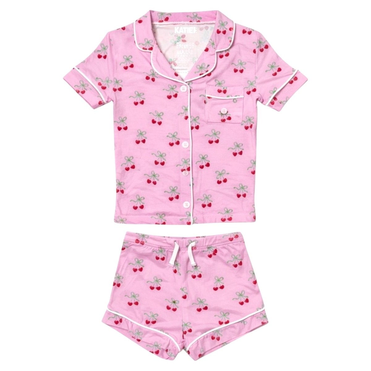 CHERRY BOW LYNN SHORT SLEEVE/SHORTS PAJAMA SET - KATIE J NYC