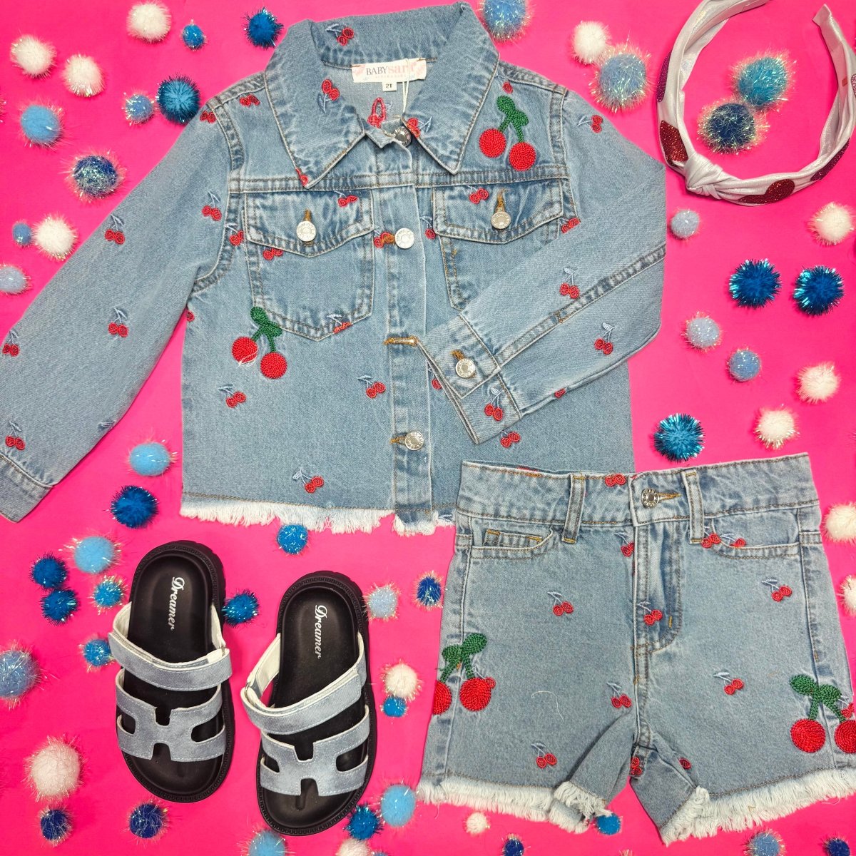 CHERRY DENIM SHORTS - SARA SARA