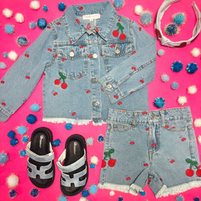 CHERRY DENIM SHORTS - SARA SARA