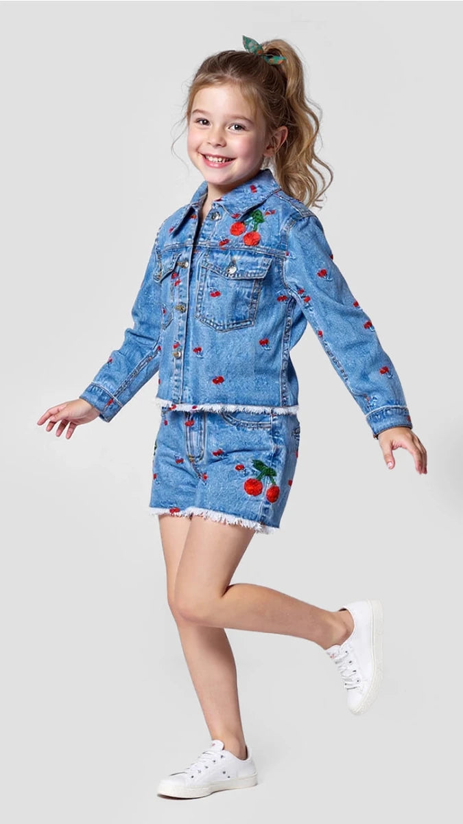 CHERRY EMBROIDERED DENIM JACKET - SARA SARA