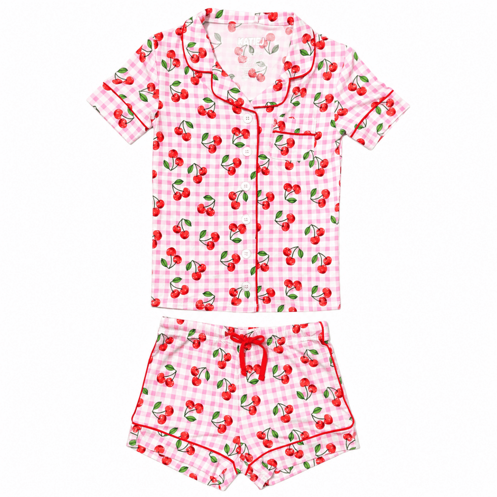 CHERRY GINGHAM LYNN LOUNGE SET by KATIE J NYC | Kids Fashion