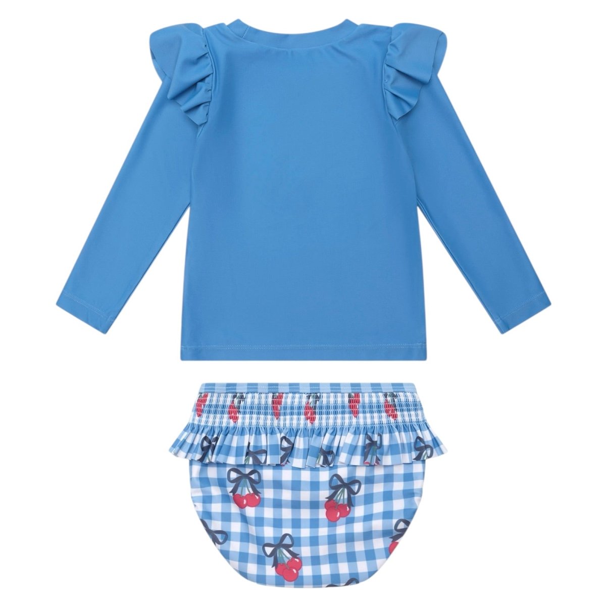 CHERRY GINGHAM RASH GUARD TWO PIECE SWIM SET - HUXBABY