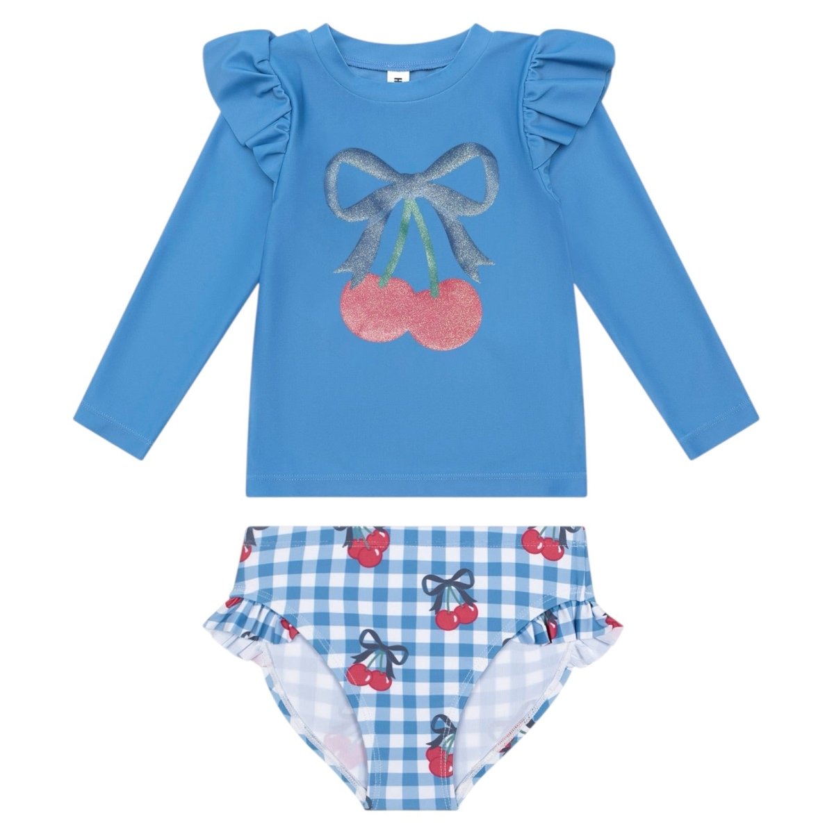 CHERRY GINGHAM RASH GUARD TWO PIECE SWIM SET - HUXBABY