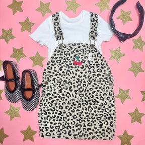 CHERRY LEOPARD DENIM OVERALL DRESS - HUXBABY