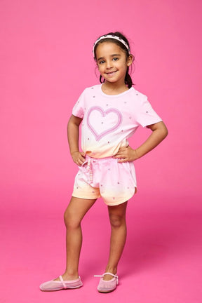 CORA CRYSTAL HEART DIP DYE SHORT SLEEVE AND SHORTS SET - MINI DREAMERS