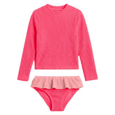 CRINKLE RUFFLE LONG SLEEVE RASH GUARD TWO PIECE BIKINI (PREORDER) - TWO PIECE BIKINI