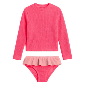CRINKLE RUFFLE LONG SLEEVE RASH GUARD TWO PIECE BIKINI (PREORDER) - TWO PIECE BIKINI