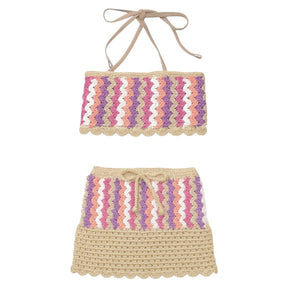 CROCHET BANDEAU TOP AND SKIRT SET W/ UNDERWEAR - PLANET SEA