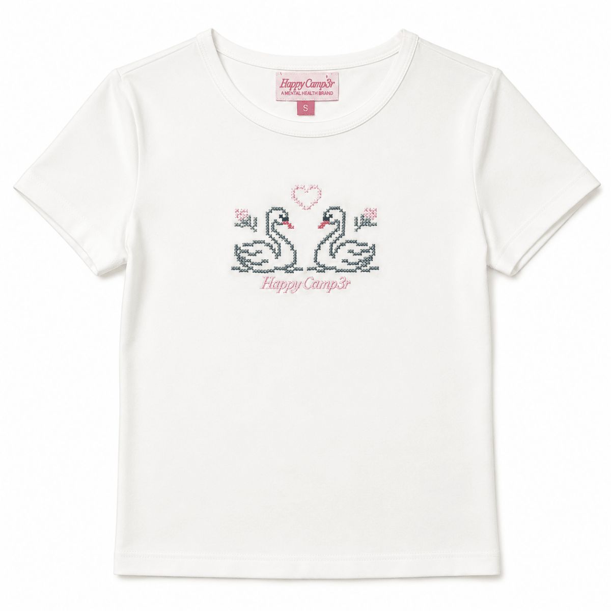 CROSS MY HEART SWAN EMBROIDERED TSHIRT - HAPPY CAMP3R