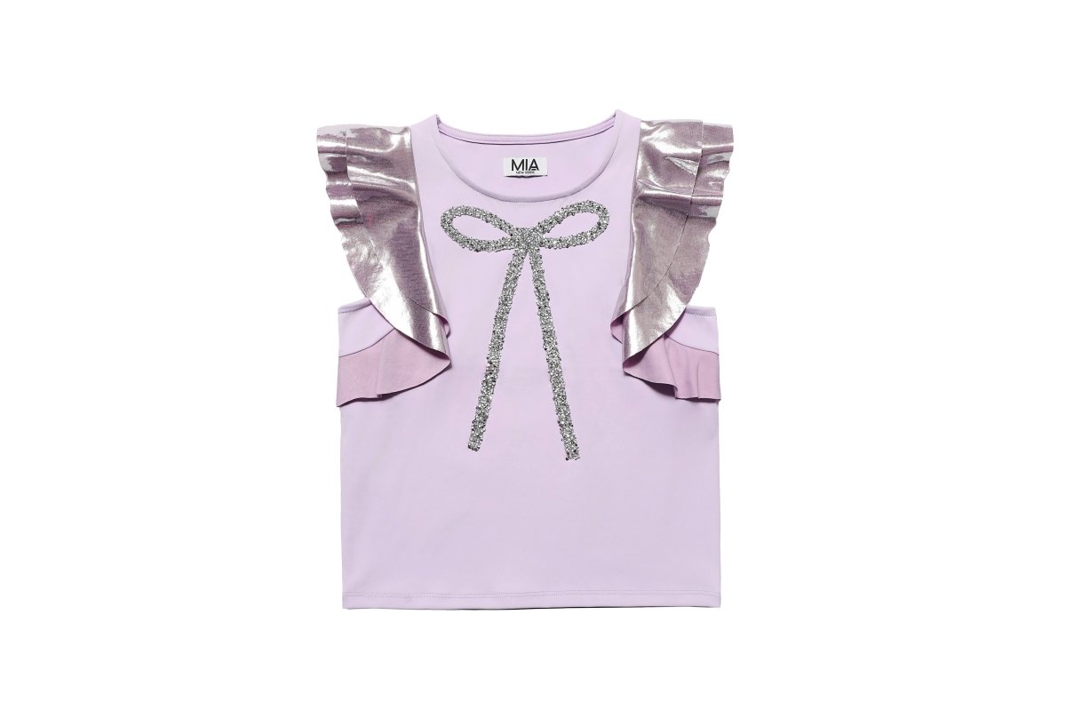 CRYSTAL BOW RUFFLE TOP (PREORDER) - MINI DREAMERS - SHORT SLEEVE TOPS