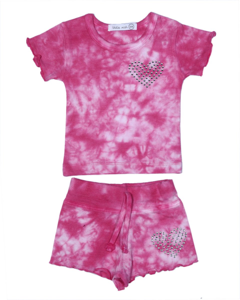 CRYSTAL HEART TIE DYE TSHIRT AND SHORTS SET (PREORDER) - MISH MISH