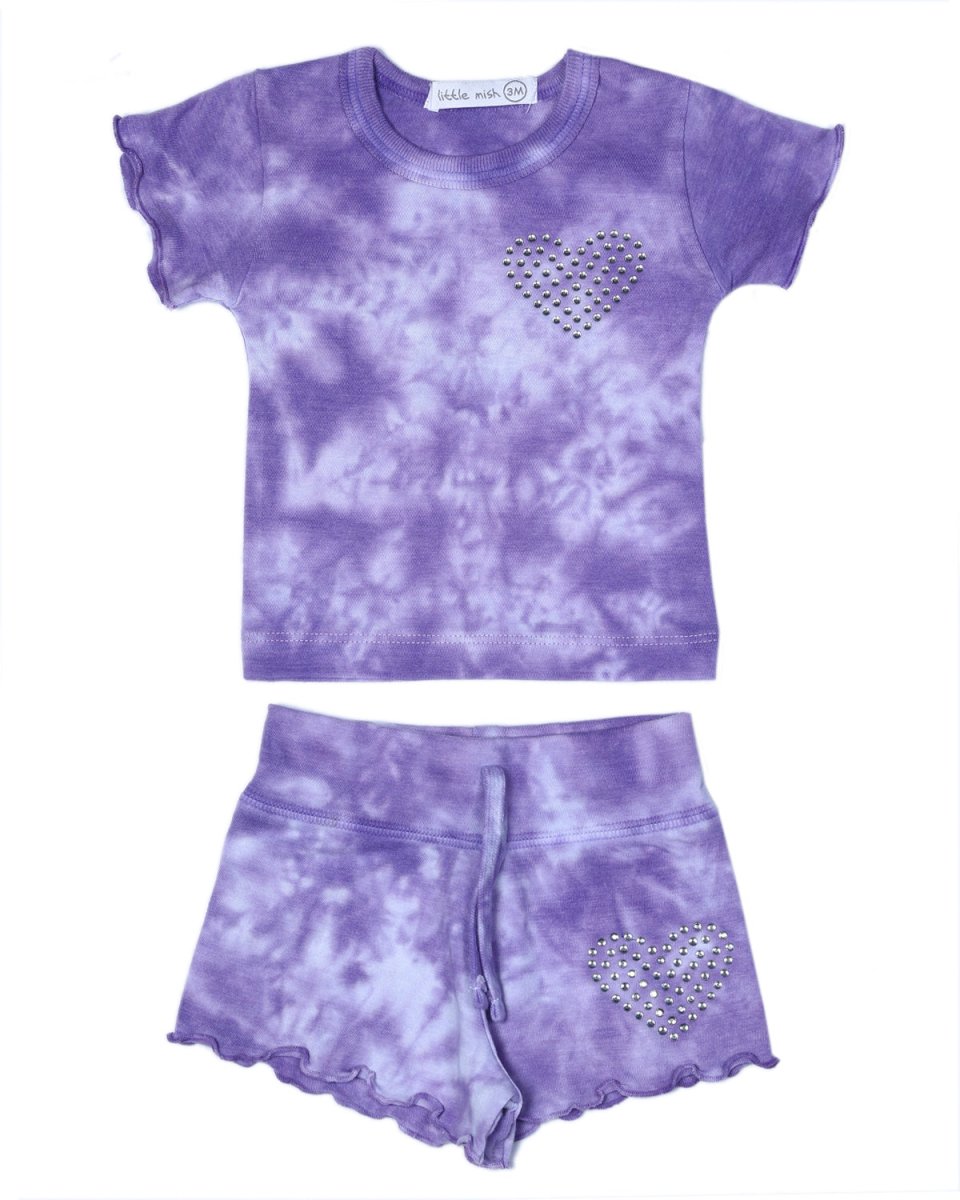 CRYSTAL HEART TIE DYE TSHIRT AND SHORTS SET (PREORDER) - MISH MISH