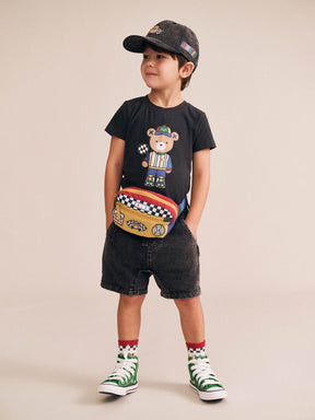 DENIM GUSSET SHORTS - HUXBABY