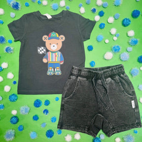 DENIM GUSSET SHORTS - HUXBABY
