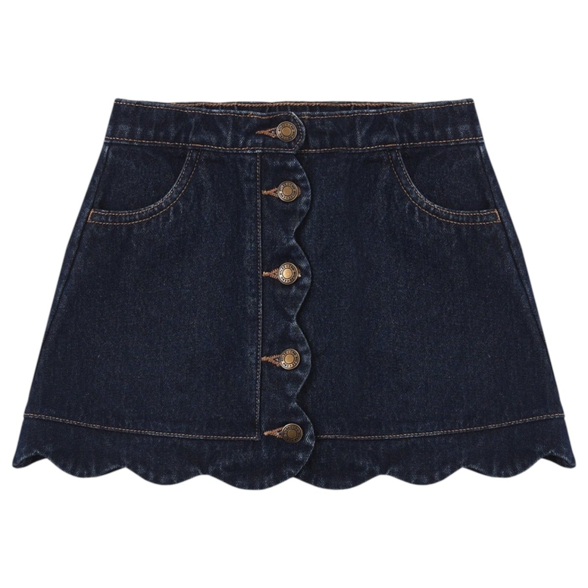 DENIM SCALLOP MINI SKIRT - RYLEE + CRU - SKIRTS