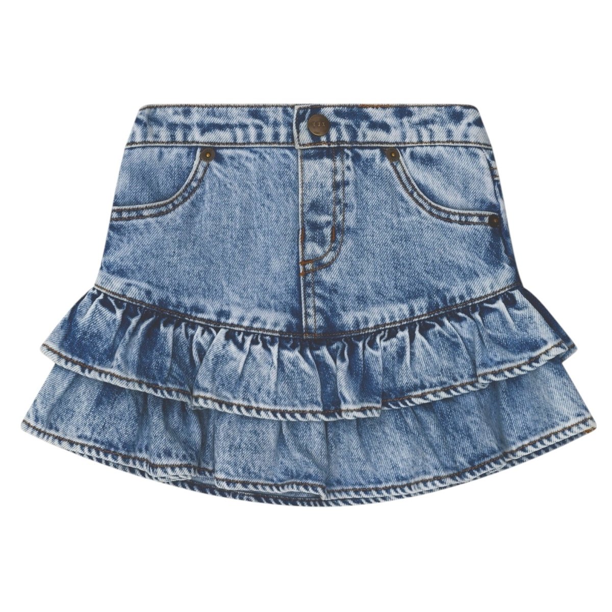 DREAMY DENIM TIERED RUFFLE SKIRT - HUXBABY