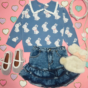 DREAMY DENIM TIERED RUFFLE SKIRT - HUXBABY