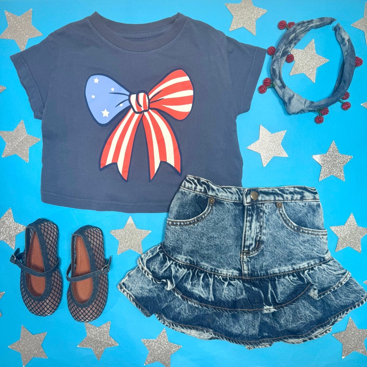 DREAMY DENIM TIERED RUFFLE SKIRT - HUXBABY