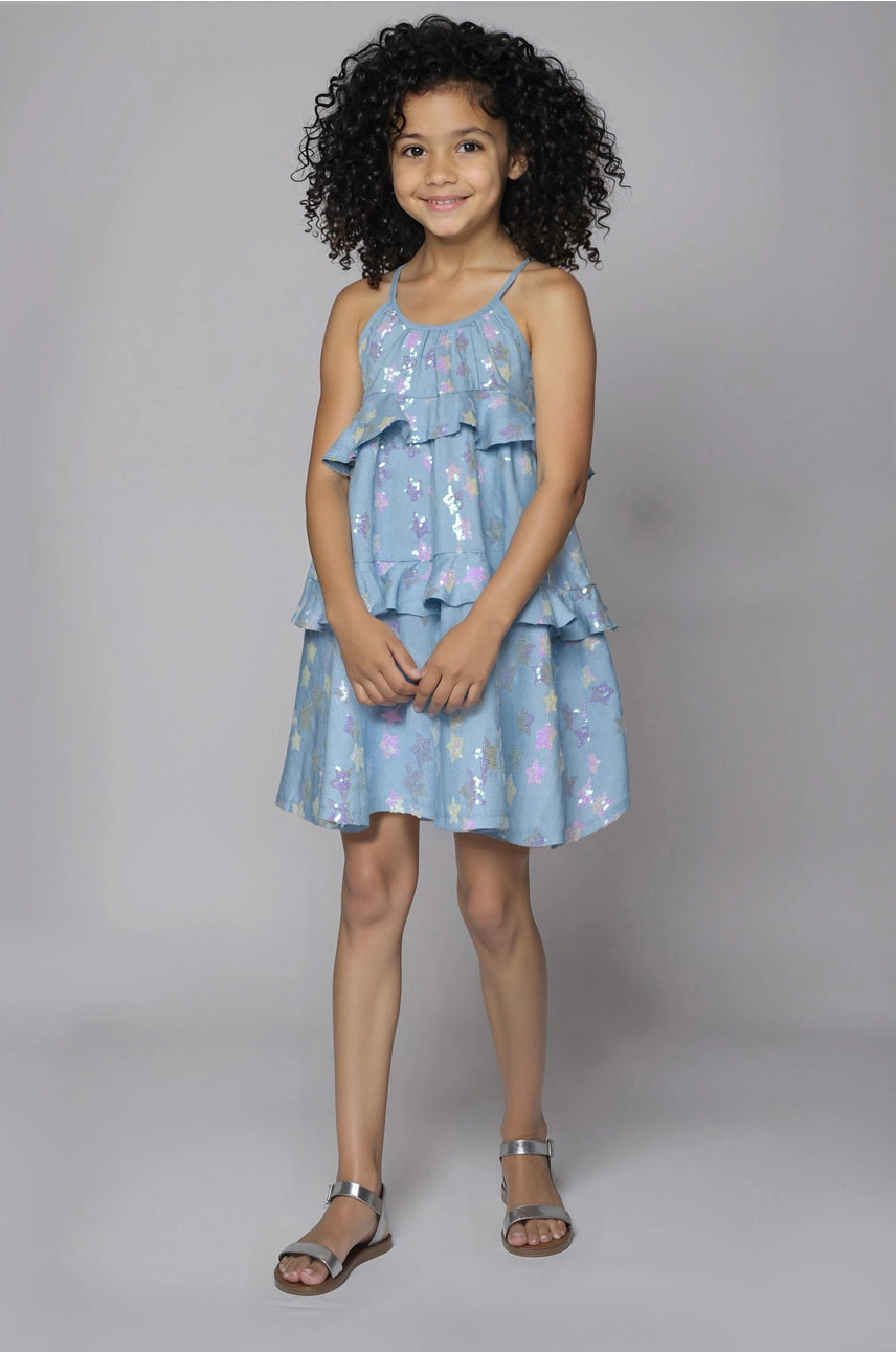 STAR SEQUIN RUFFLE DRESS