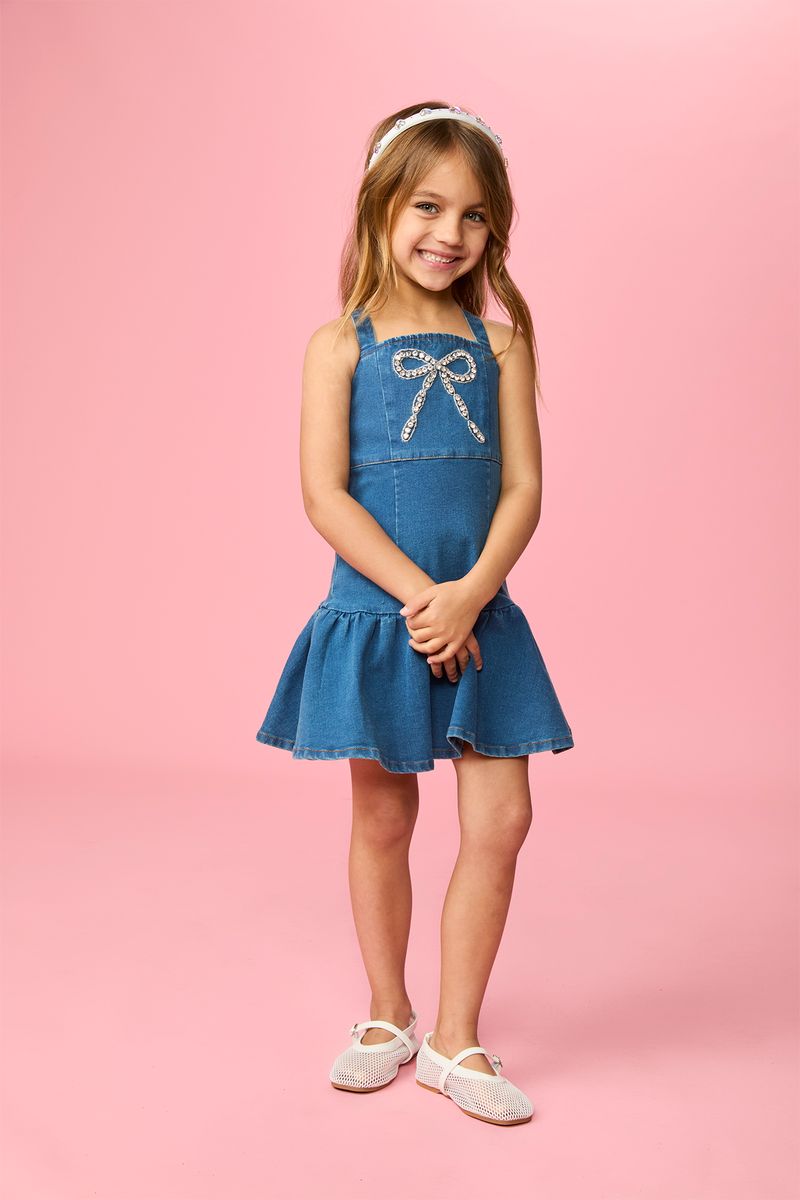 ELLIE CRYSTAL BOW DENIM DRESS - MINI DREAMERS