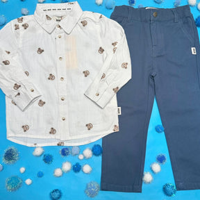EMBROIDERED ALL OVER HUX BUTTON DOWN TOP - HUXBABY