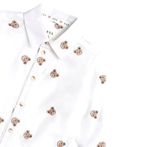 EMBROIDERED ALL OVER HUX BUTTON DOWN TOP (PREORDER) - HUXBABY