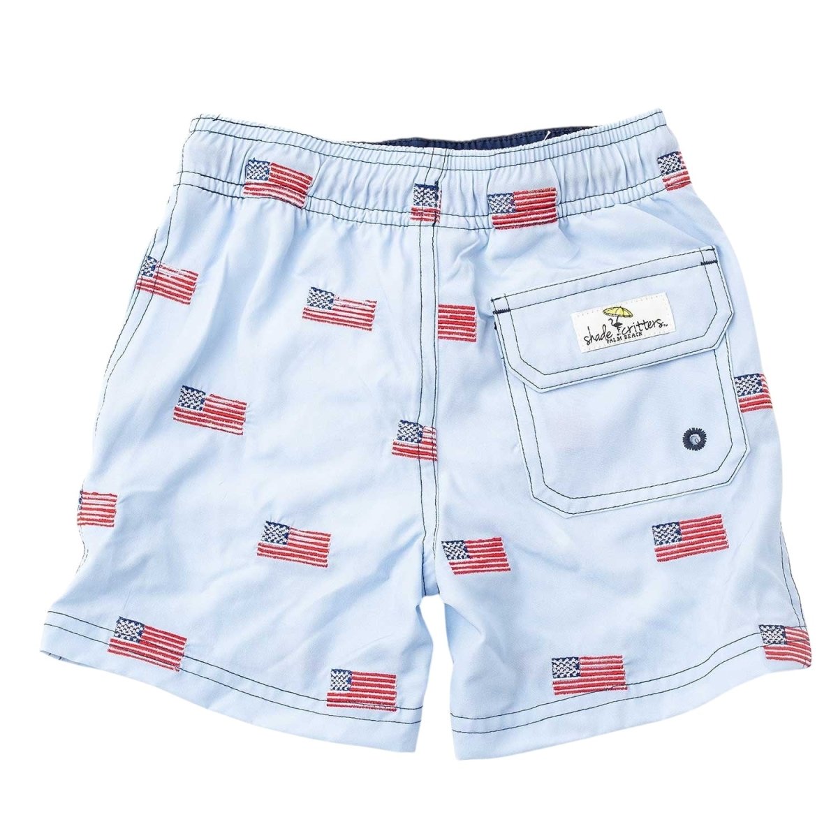 EMBROIDERED AMERICAN FLAG SWIM TRUNKS (PREORDER) - SWIM TRUNKS