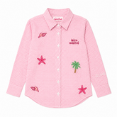 EMBROIDERED BEACH ICONS MINI BRIGETTE GINGHAM BUTTON DOWN BEACH TOP - MC2 SAINT BARTH KIDS - BUTTON DOWNS