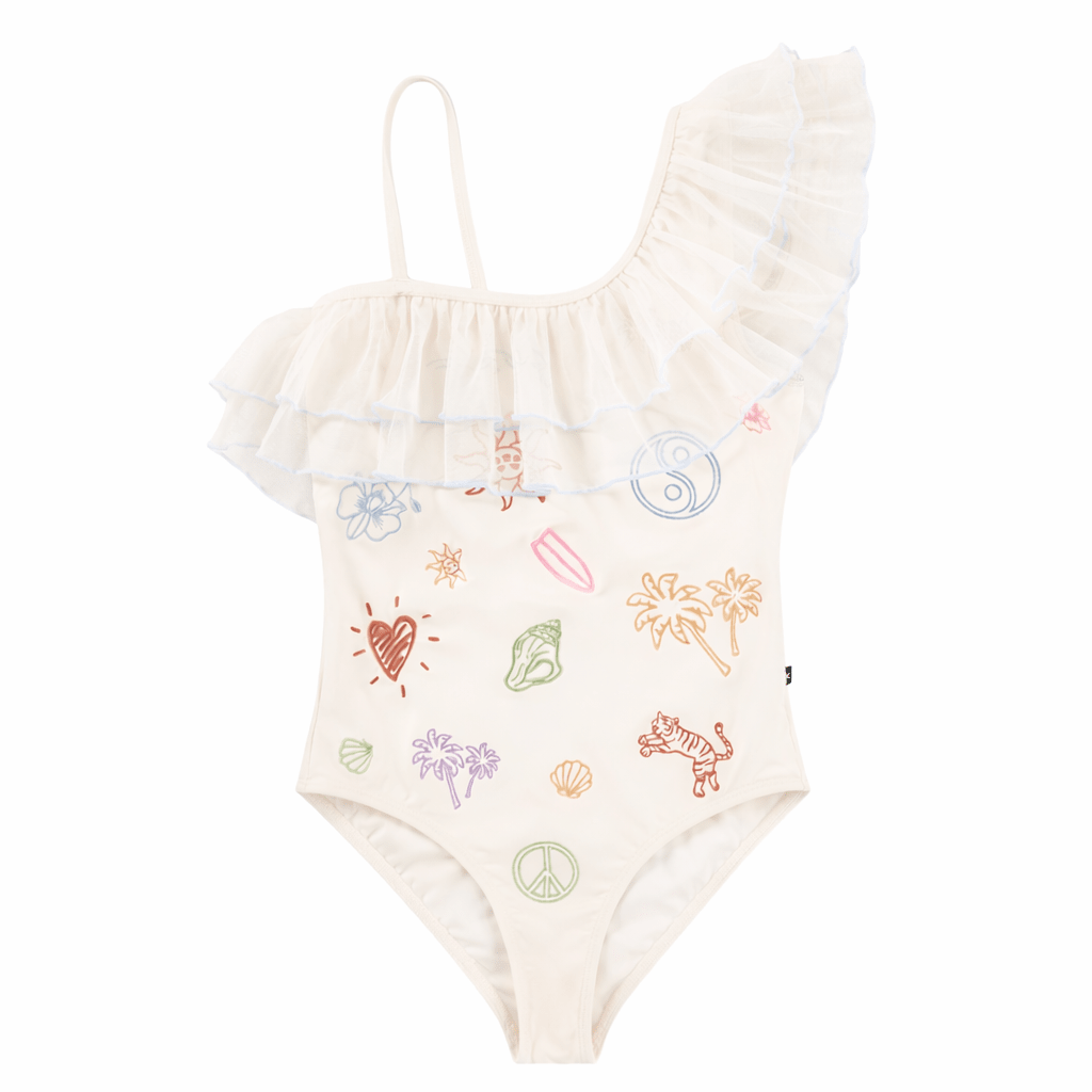 EMBROIDERED DOODLES NILLA RUFFLE ONE SIDED ONE PIECE SWIMSUIT (PREORDER) - MOLO