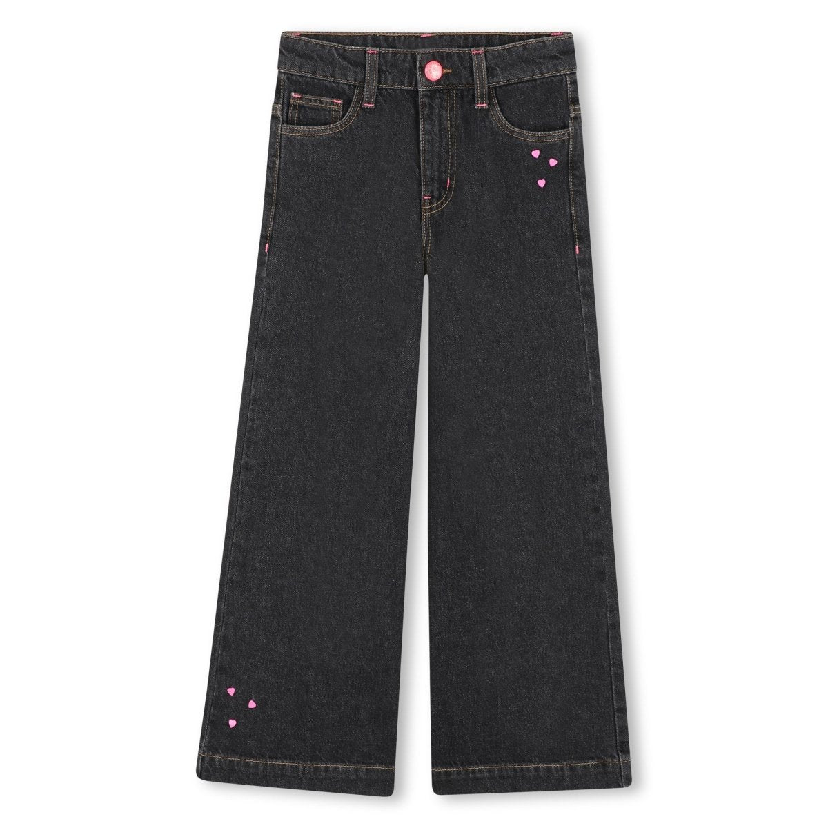 EMBROIDERED HEARTS DENIM WIDE LEG PANTS (PREORDER) - BILLIEBLUSH