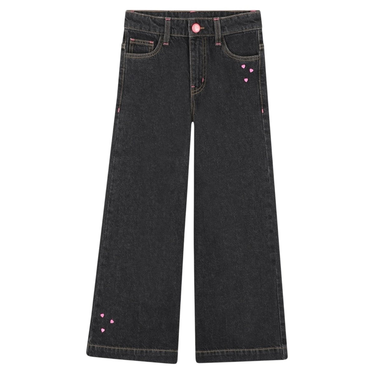 EMBROIDERED HEARTS DENIM WIDE LEG PANTS (PREORDER) - BILLIEBLUSH