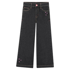 EMBROIDERED HEARTS DENIM WIDE LEG PANTS (PREORDER) - PANTS