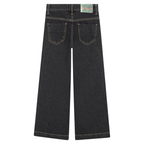 EMBROIDERED HEARTS DENIM WIDE LEG PANTS (PREORDER) - PANTS
