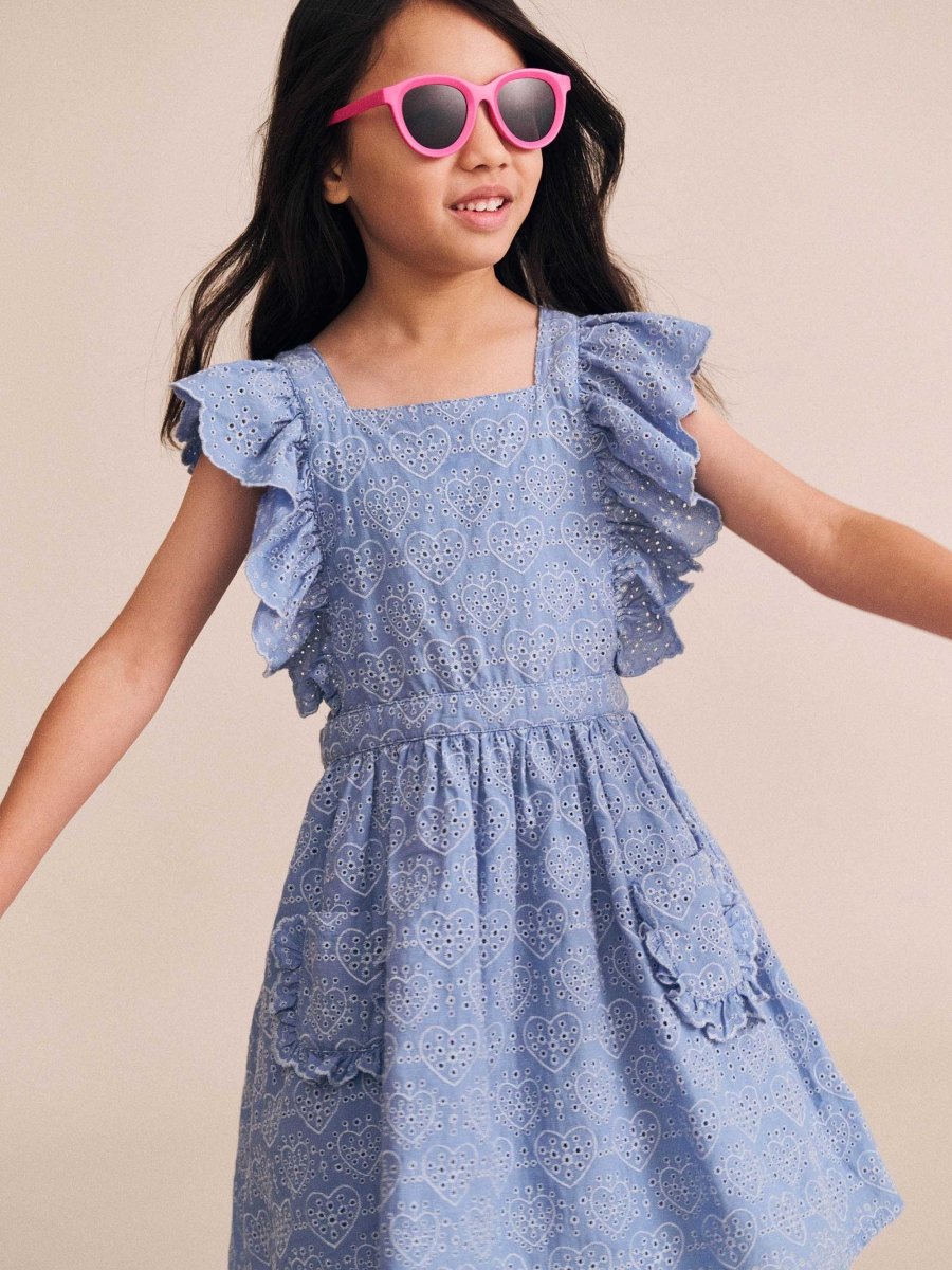 EMBROIDERED HEARTS FRILL DRESS - HUXBABY