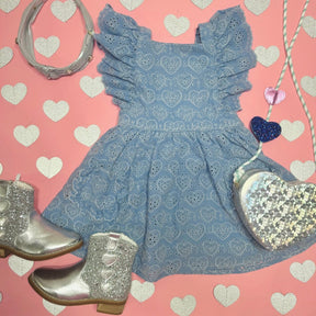 EMBROIDERED HEARTS FRILL DRESS - HUXBABY