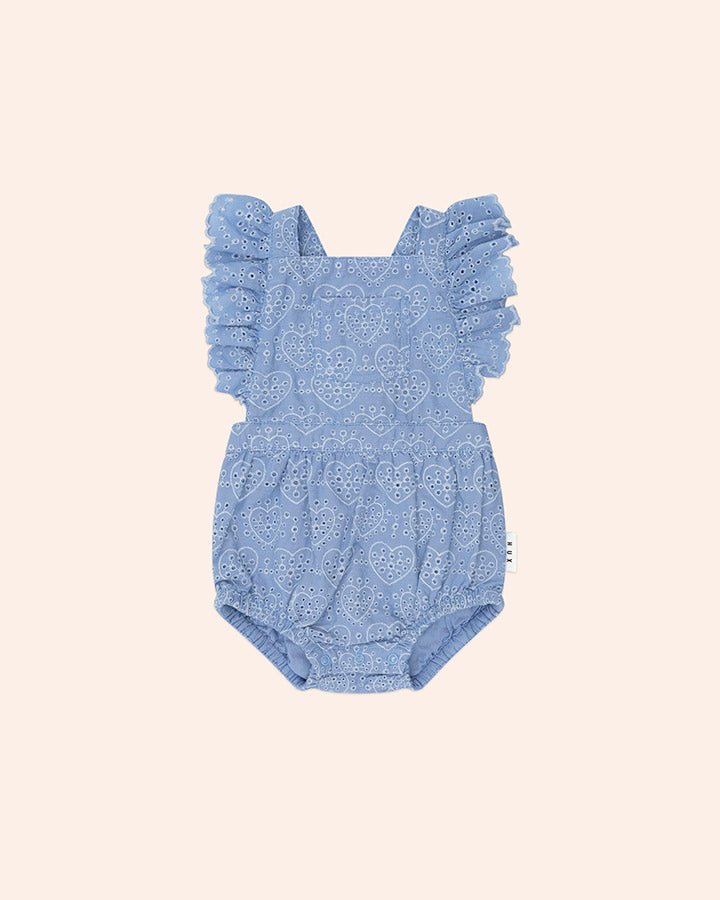 EMBROIDERED HEARTS ROMPER (PREORDER) - HUXBABY