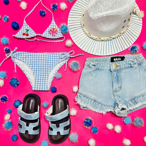 EMBROIDERED PATCH GINGHAM HOLLY TWO PIECE BIKINI - MC2 SAINT BARTH KIDS
