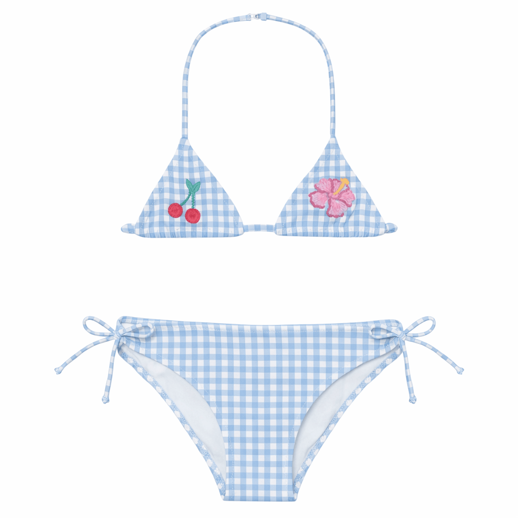 EMBROIDERED PATCH GINGHAM HOLLY TWO PIECE BIKINI - MC2 SAINT BARTH KIDS