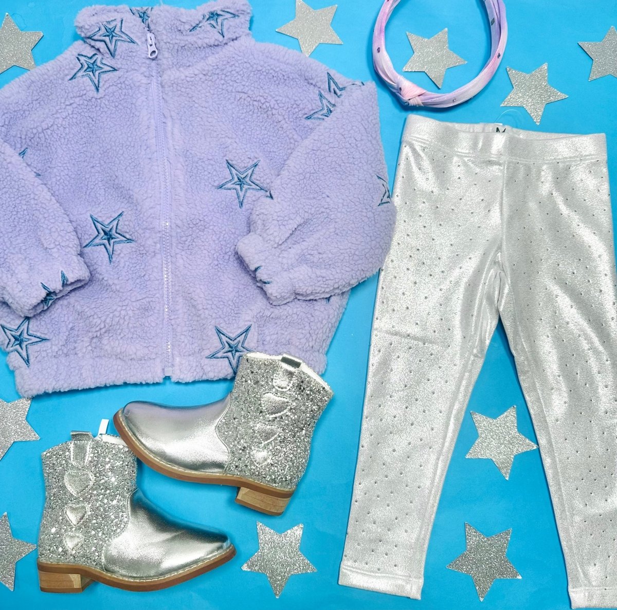 EMBROIDERED STARS FUZZY SHERPA JACKET - CHASER KIDS - JACKETS